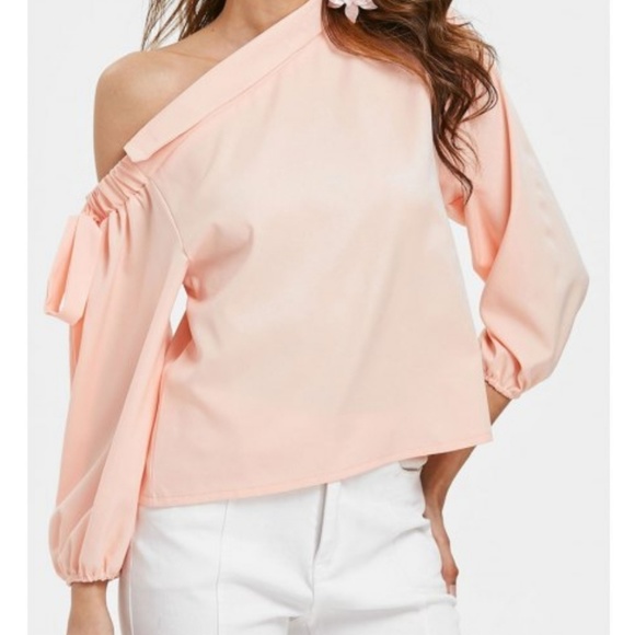 Off Shoulder Blouse Bowknot Pretty Peachy Pink - Picture 4 of 8